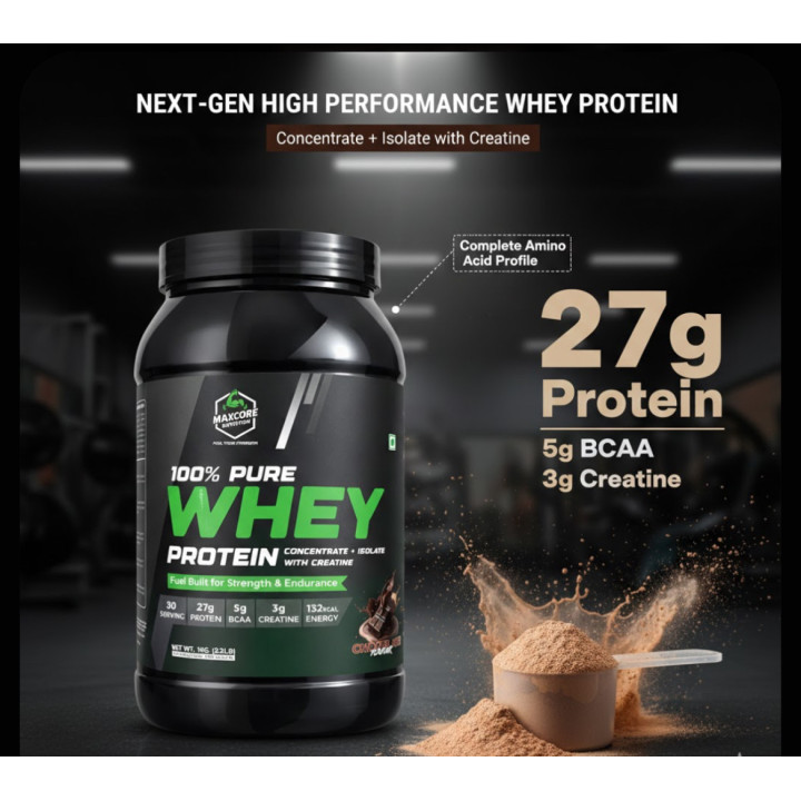 Maxcore Nutrition 100% Pure Whey Protein (Concentrate + Isolate) with Creatine – 1kg