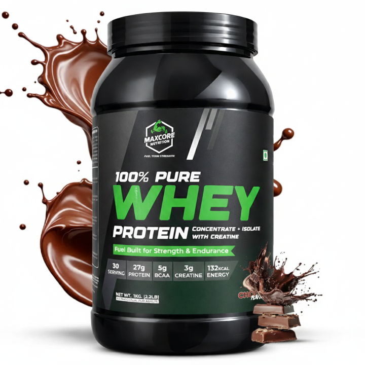 Maxcore Nutrition 100% Pure Whey Protein (Concentrate + Isolate) with Creatine – 1kg